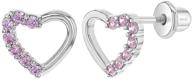 💎 stylish 925 sterling silver pink cubic zirconia open heart screw back earrings for toddlers & young girls - sparkling pink cz studs - crystal encrusted heart earrings logo