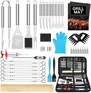 🔥 morole 45-piece grilling accessories set with 16" heavy-duty grill tools, stainless steel spatula, kabob skewers, meat injector, thermometer, meat claws, tongs, and 40pcs bonus wooden bbq skewers logo