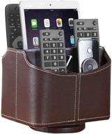 premium leather remote control holder: 360 degree spinning desk tv remote caddy, coffee table organizer for controllers, media, mobile phones, and more! логотип