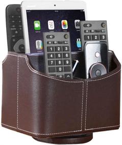 img 4 attached to Premium Leather Remote Control Holder: 360 Degree Spinning Desk TV Remote Caddy, Coffee Table Organizer for Controllers, Media, Mobile Phones, and More!