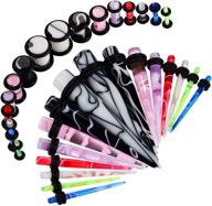 🔥 enhance your style with bodyj4you 32pc gauges kit - multicolor marble acrylic taper plug ear stretching set 14g-0g for trendy body piercing logo