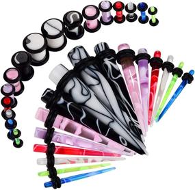 img 4 attached to 🔥 Enhance Your Style with BodyJ4You 32PC Gauges Kit - Multicolor Marble Acrylic Taper Plug Ear Stretching Set 14G-0G for Trendy Body Piercing