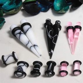 img 3 attached to 🔥 Enhance Your Style with BodyJ4You 32PC Gauges Kit - Multicolor Marble Acrylic Taper Plug Ear Stretching Set 14G-0G for Trendy Body Piercing