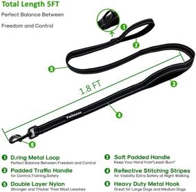 img 3 attached to 🐾 Tminnov Dog Leash - 5 ft Long, 2 Padded Handles, Heavy Duty Rope, Double Handle Lead for Control & Safety, Reflective Pet Leash, Dual Handle Training Walking Leashes for Medium-Large Dogs