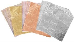 img 4 attached to 🎨 300 Sheets of Imitation Golden, Silver, and Rose-Colored Leaf Foil Paper - Perfect for Arts, Gilding Crafts, Decoration, Frames, and Furniture | 5.5 x 5.5 Inches