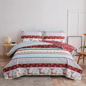 img 4 attached to 🎄 Cozy and Festive: King Size Lightweight Reversible Christmas Quilt Set with Moose Deer Design and Snowflake Christmas Tree Quilts - Perfect Holiday Bedding for New Year Celebrations! Includes 2 Pillowshams