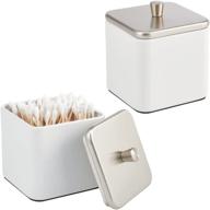 mdesign metal bathroom vanity storage organizer canister jar - 2 pack - white/steel for cotton swabs, rounds, makeup sponges, bath salts logo