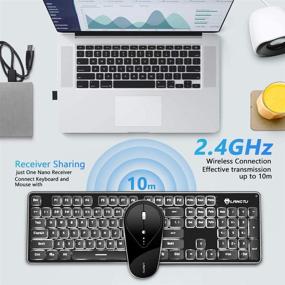 img 3 attached to 🔌 Water-Resistant Rechargeable Wireless Keyboard and Mouse Combo with 2.4G White Backlit, Soundless Wireless Mouse, and Nano USB Receiver for Laptop, PC, Mac