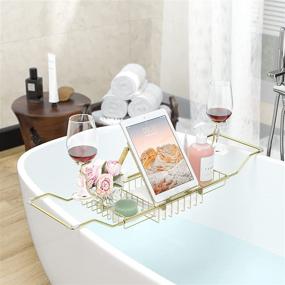 img 2 attached to PILITO Golden Chrome Plated Steel Caddy Tray - Affordable Bathtub Caddy for Shower & Bath with Phone, Pad, and Book Holder