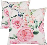 🌹 18x18 pink rose flower pillow covers set of 2 - super soft velvet faux leather decorative pillowcases, double-sided square cushion covers for sofa couch bed chair car, throw pillow cover логотип