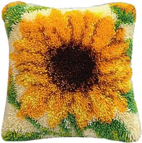 img 4 attached to 🌻 Sunflower DIY Latch Hook Kit - 16x16 inch Cushion Cover, Pattern Printed Throw Pillow Case - Home Décor Crochet Crafts with Latch Hook Tool for Kids and Adults