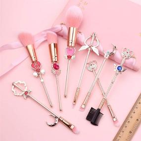 img 1 attached to 🌙 Sailor Moon Makeup Brushes Set - 8pcs Magic Wand Makeup Brush Set, Pink Professional Cosmetic Tool Kit with Drawstring Bag (Pink A)