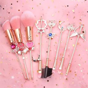 img 3 attached to 🌙 Sailor Moon Makeup Brushes Set - 8pcs Magic Wand Makeup Brush Set, Pink Professional Cosmetic Tool Kit with Drawstring Bag (Pink A)