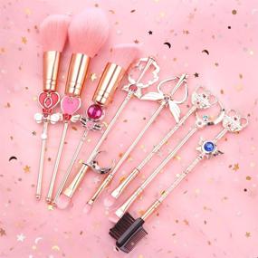 img 2 attached to 🌙 Sailor Moon Makeup Brushes Set - 8pcs Magic Wand Makeup Brush Set, Pink Professional Cosmetic Tool Kit with Drawstring Bag (Pink A)