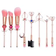 🌙 sailor moon makeup brushes set - 8pcs magic wand makeup brush set, pink professional cosmetic tool kit with drawstring bag (pink a) logo