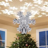 lighted star christmas tree topper with rotating 3d led lights, 🌟 snowflake decorations & projector – indoor xmas tree ornament with glittering light logo