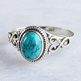 img 1 attached to Yuren Vintage Women's 925 Sterling Silver Turquoise Moonstone Ring, Oval 🌙 Cut Natural Bohemian Turquoise Jewelry, Wedding Jewelry Size 6-10 (US Code 8)