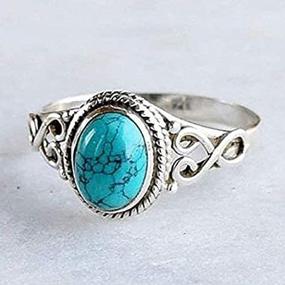 img 2 attached to Yuren Vintage Women's 925 Sterling Silver Turquoise Moonstone Ring, Oval 🌙 Cut Natural Bohemian Turquoise Jewelry, Wedding Jewelry Size 6-10 (US Code 8)