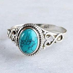 img 3 attached to Yuren Vintage Women's 925 Sterling Silver Turquoise Moonstone Ring, Oval 🌙 Cut Natural Bohemian Turquoise Jewelry, Wedding Jewelry Size 6-10 (US Code 8)