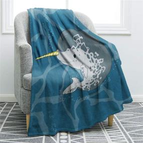 img 4 attached to 🦄 Cozy Jekeno Narwhal Blanket: Soft & Warm Kids' Gift for Couch & Bed - 50"x60" Print Blanket