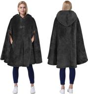 🧥 women's poncho cape: sherpa fleece cloak coat, snuggly hooded wearable blanket - ideal gift for adults and teenage girls logo