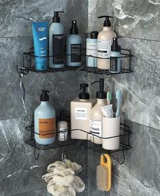 img 3 attached to 🛁 EAPOKCY Black Corner Shower Caddy Shelf with Metal Hooks, Set of 2 Hanging Bathroom Rack Organizers for Bathroom, Dorm and Kitchen, Includes 4 Powerful Adhesives