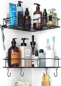 img 4 attached to 🛁 EAPOKCY Black Corner Shower Caddy Shelf with Metal Hooks, Set of 2 Hanging Bathroom Rack Organizers for Bathroom, Dorm and Kitchen, Includes 4 Powerful Adhesives