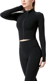 img 2 attached to Gnveub Women's Cropped Workout Yoga Jackets: Full Zip Activewear with Thumb Holes for Enhanced Athletic Performance