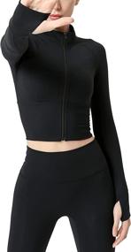 img 3 attached to Gnveub Women's Cropped Workout Yoga Jackets: Full Zip Activewear with Thumb Holes for Enhanced Athletic Performance