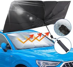 img 4 attached to 🌞 UVANTI Car Sunshade Umbrella with Emergency Safety Hammer, Foldable Windshield Sun Shade Parasol Umbrella, 57"x31" (Enhanced Version)