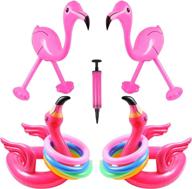 🌺 inflate the fun: unime 4 pack pink flamingo ring toss game set - luau party supplies for hawaiian pool beach decoration логотип