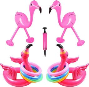 img 4 attached to 🌺 Inflate the Fun: Unime 4 Pack Pink Flamingo Ring Toss Game Set - Luau Party Supplies for Hawaiian Pool Beach Decoration