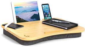 img 4 attached to 📚 Hultzzzy Lap Desk - Premium Bamboo Lap Tray - Suitable for up to 17" Laptops - iPad, Tablet Stand - Device Ledge, Organizational Strap, Handle - Couch & Bed Tray Table, Notebook & Reading Pillow