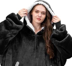 img 2 attached to 🧥 Sunogla Hooded Wearable Blanket - Oversized Microfiber Sherpa Sweatshirt with Hood Pocket and Sleeves - Super Soft Warm Plush Blanket Hoodie for Men and Women - Dark Grey