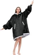 🧥 sunogla hooded wearable blanket - oversized microfiber sherpa sweatshirt with hood pocket and sleeves - super soft warm plush blanket hoodie for men and women - dark grey logo