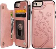 🦋 vaburs embossed butterfly wallet case for iphone 7/8/se 2020 - premium pu leather flip cover with card holder & double magnetic buttons (rose gold) logo