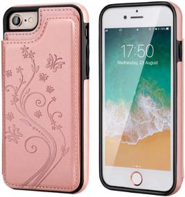 img 2 attached to 🦋 Vaburs Embossed Butterfly Wallet Case for iPhone 7/8/SE 2020 - Premium PU Leather Flip Cover with Card Holder & Double Magnetic Buttons (Rose Gold)