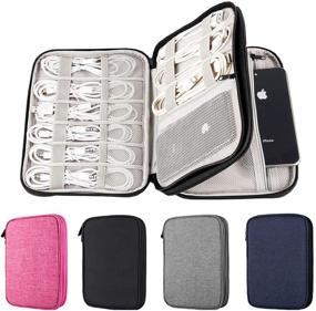 img 4 attached to 🔌 2 Layer Electronics Organizer Travel Bag for Charging Cable, Phone, Power Bank, and Mini Tablet (Up to 7.9''), with Make up Organizer. Perfect for Traveling! (Black)