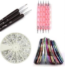 img 1 attached to Claire's Nail Kit - Striping Tape (30 pcs) with 💅 Silver Rhinestones (12 pcs) + Dotting Pen and Brush Set (Full Set)