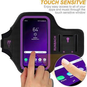 img 1 attached to 🏃 RUNBACH Galaxy S9 Armband - Sweatproof Running Gym Cellphone Sports Bag with Fingerprint Touch, Key Holder, Card Slot - Purple