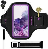 🏃 runbach galaxy s9 armband - sweatproof running gym cellphone sports bag with fingerprint touch, key holder, card slot - purple logo