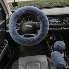 img 3 attached to Valleycomfy 4PCS Set Fluffy Steering Wheel, Handbrake & Gear Shift Cover for Women - Plush Universal Fit 15 Inch Gray