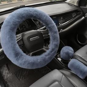 img 2 attached to Valleycomfy 4PCS Set Fluffy Steering Wheel, Handbrake & Gear Shift Cover for Women - Plush Universal Fit 15 Inch Gray