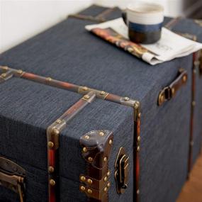 img 3 attached to 🧳 Deco 79 55789 Wood, Linen, Iron and Faux Leather Luggage Trunks: Darkblue/Red/Brown, 24" x 28" x 32