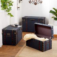 🧳 deco 79 55789 wood, linen, iron and faux leather luggage trunks: darkblue/red/brown, 24" x 28" x 32 логотип