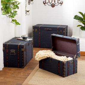 img 4 attached to 🧳 Deco 79 55789 Wood, Linen, Iron and Faux Leather Luggage Trunks: Darkblue/Red/Brown, 24" x 28" x 32