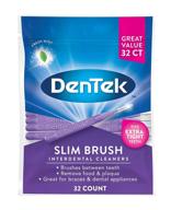 dentek slim brush interdental cleaners - brushes between teeth, for extra tight spaces, mouthwash blast flavor - 32 count (packaging may vary) logo