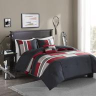 🛏️ all season cozy comforter set for boys bedroom décor, pierre black red stripe, queen size, 4 piece - modern casual bedding for active lifestyles logo