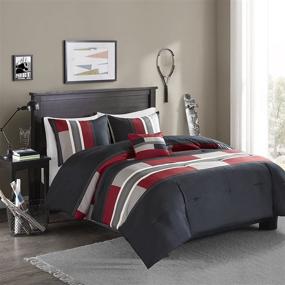 img 4 attached to 🛏️ All Season Cozy Comforter Set for Boys Bedroom Décor, Pierre Black Red Stripe, Queen Size, 4 Piece - Modern Casual Bedding for Active Lifestyles