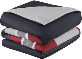 img 1 attached to 🛏️ All Season Cozy Comforter Set for Boys Bedroom Décor, Pierre Black Red Stripe, Queen Size, 4 Piece - Modern Casual Bedding for Active Lifestyles